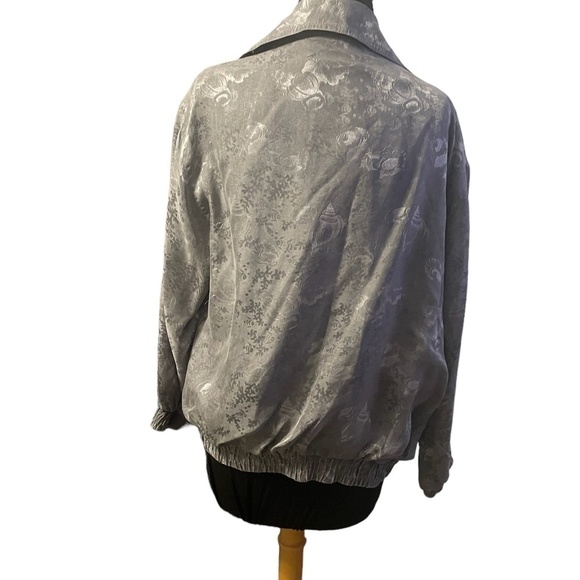 Fuda International 100% Silk silver grayish Print‎ Zip Up Jacket M - Picture 2 of 5